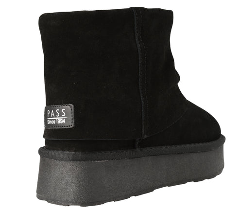 Ghete sport, dama, PASS COLLECTION, Z870003A, negru, piele intoarsa